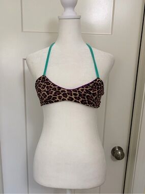 Savage Swim Lodi bikini top with turquoise straps & amethyst & jaguar size XS